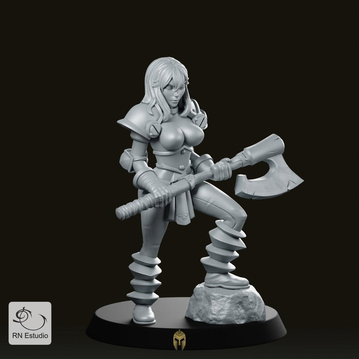 Chaos Female Axe 2 Miniature - We Print Miniatures -RN Estudio