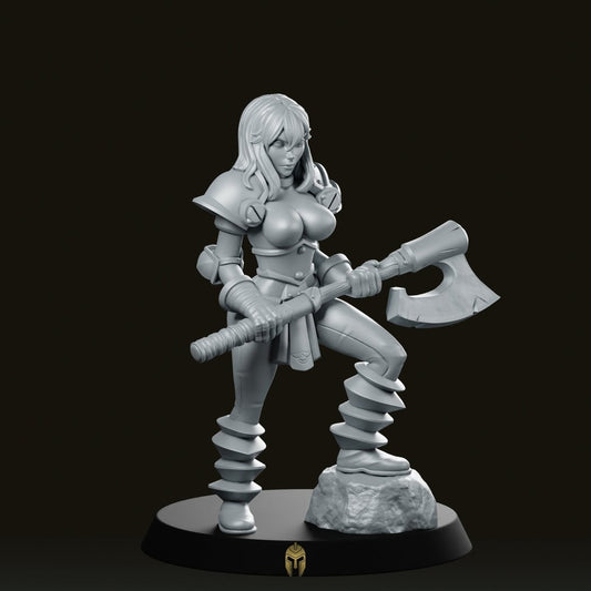 Chaos Female Axe 2 Miniature - We Print Miniatures -RN Estudio