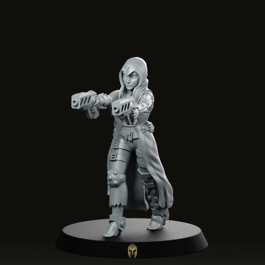 Cyberpunk Female Gunslinger Shooting Miniature - We Print Miniatures -Onmioji