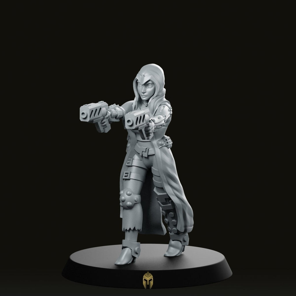Cyberpunk Female Gunslinger Shooting Miniature
