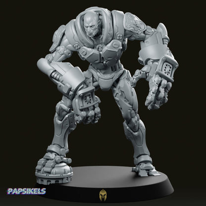 Cyborgpunk Bald Heavy Goon Aggro Crusher Miniature - We Print Miniatures