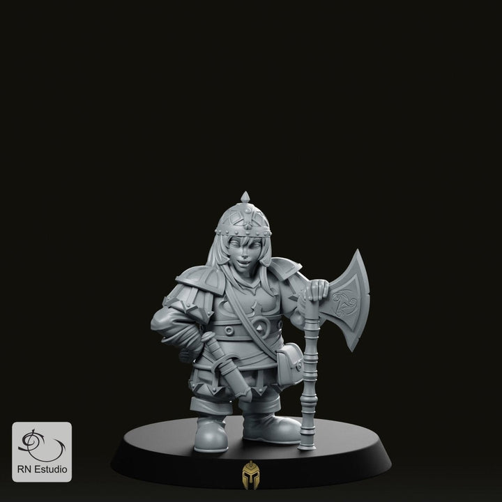 Dwarf Female Fantasy Miniature Armoured Axe Warrior Hero