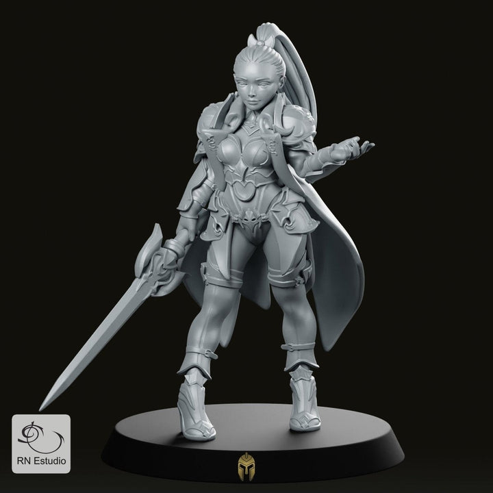 Fantasy Ainara, figurine de guerrière en armure, héroïne à l'épée