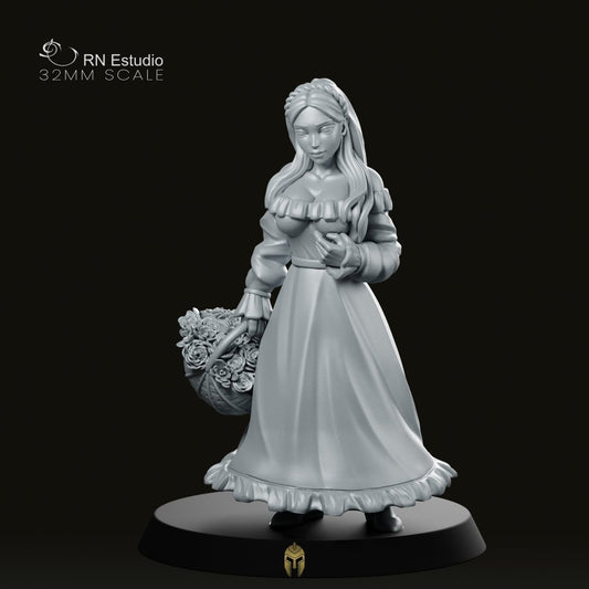 Fantasy Fiora Flowergirl Peasant Miniature - We Print Miniatures -RN Estudio