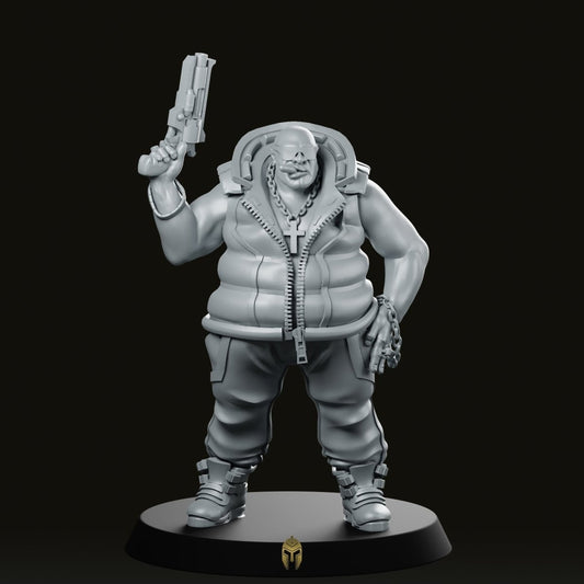 Fat Gang Boss Cyberpunk Miniature - We Print Miniatures -Across The Realms