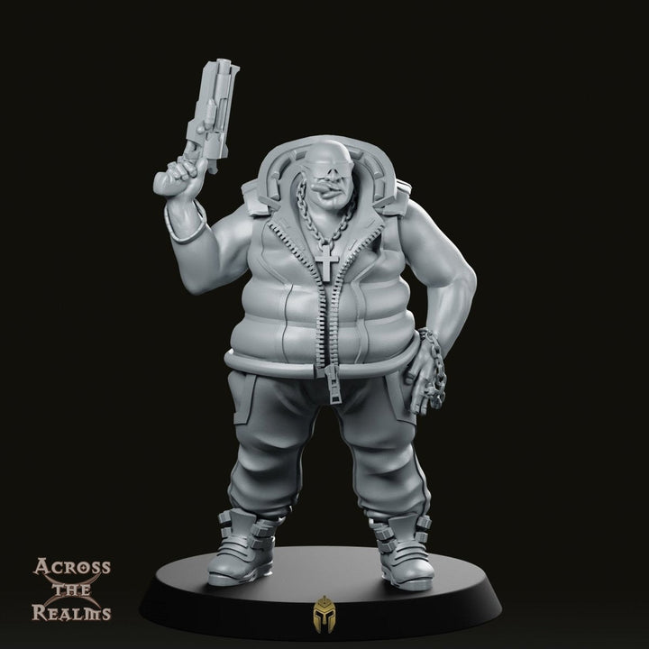 Cyberpunk Gang Boss Miniature with Revolver & Puffer Jacket