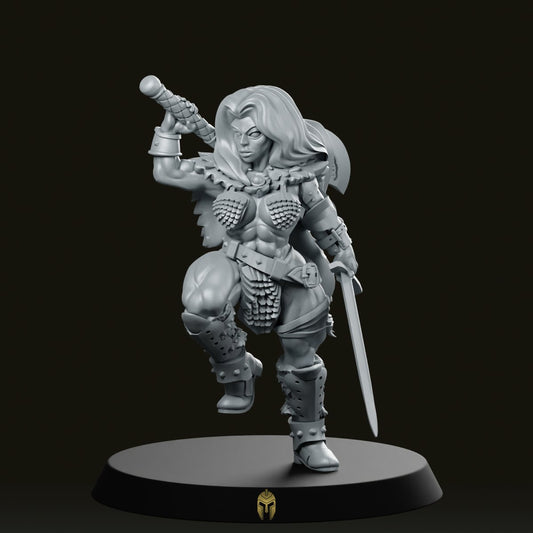 Female Barbarian Dual Wield Miniature - We Print Miniatures -Across The Realms