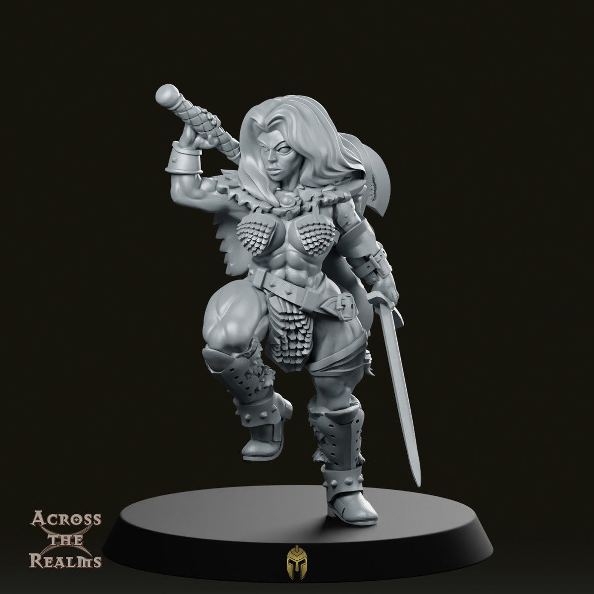 Female Barbarian Dual Wield Miniature - We Print Miniatures -Across The Realms
