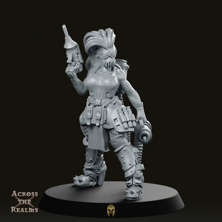 Female Chem Specialist Sci‑Fi Miniature | Underhive Alchemist with Chem Gun