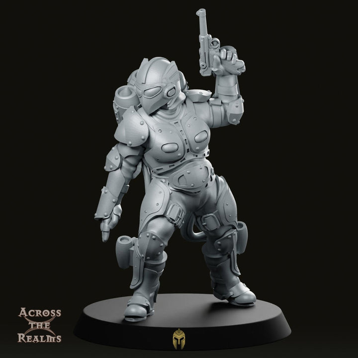 Kaptain Blitzkrieg Grounded Armoured Captain Sci‑Fi Miniature with Pistol