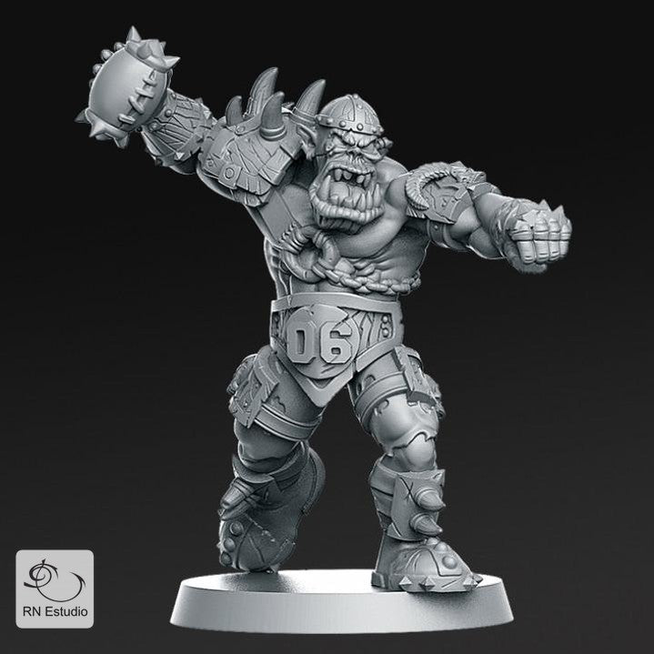 Orc Lineman 7 Miniatuur Woedend met Stekelpantser