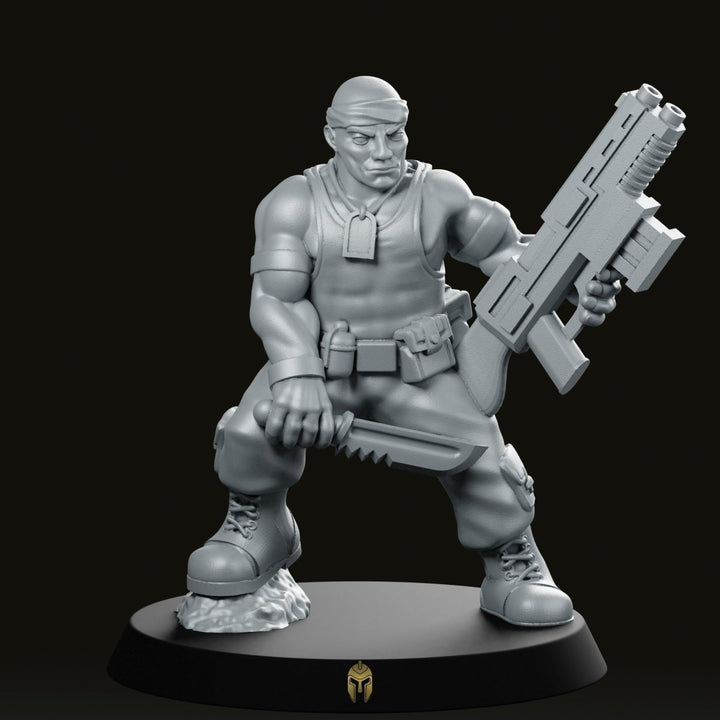 Soldaat op Steen met Shotgun Miniatuur Sci-Fi Cyberpunk