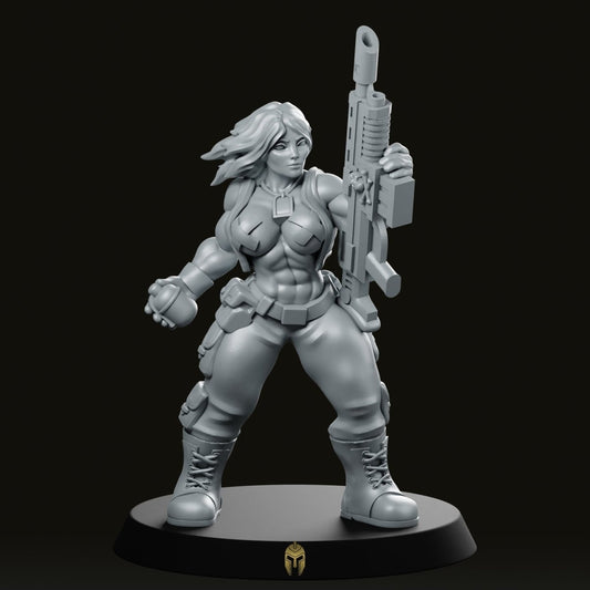 Strong Female Soldier Grenade Miniature - We Print Miniatures -Onmioji