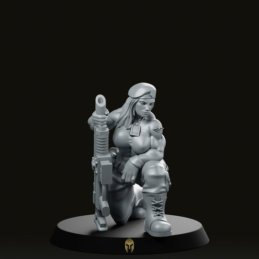 Strong Female Soldier Kneeling Miniature - We Print Miniatures -Onmioji