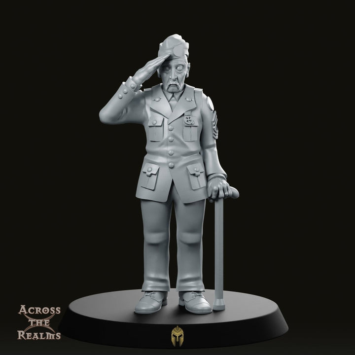 Veteran Saluting NPC Miniature with Walking Stick (V for Victory)