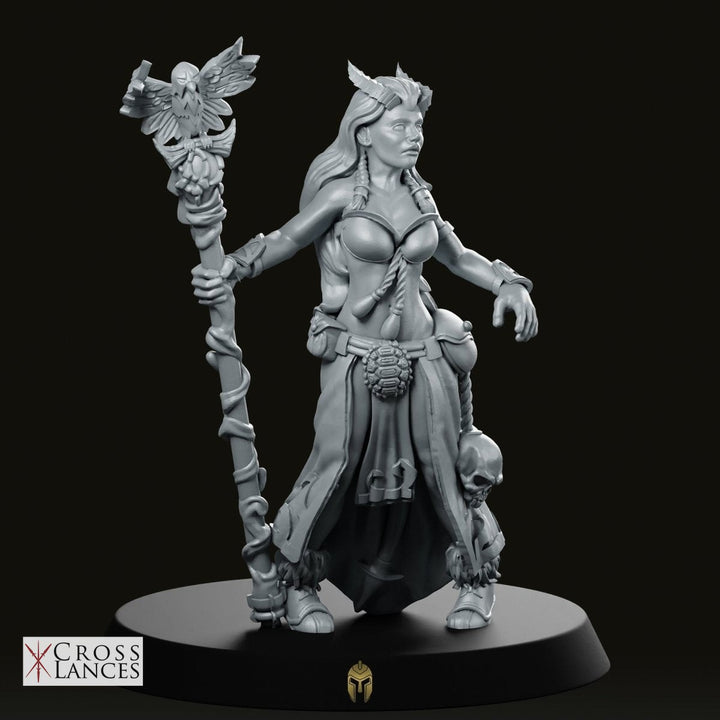 Tiefling Druid Fantasy Miniature Female Staff Wielding