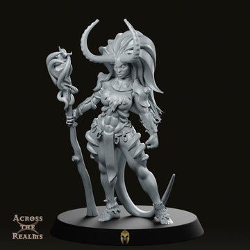 Tiefling Druïde Waarzegster met Staf, Tafelmodel