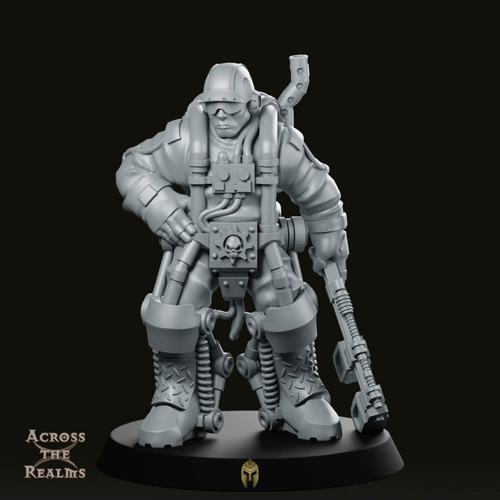 Ouvrier de forge des bas-fonds, Hiver mâle – Figurine industrielle de science-fiction avec système de refroidissement et fusil