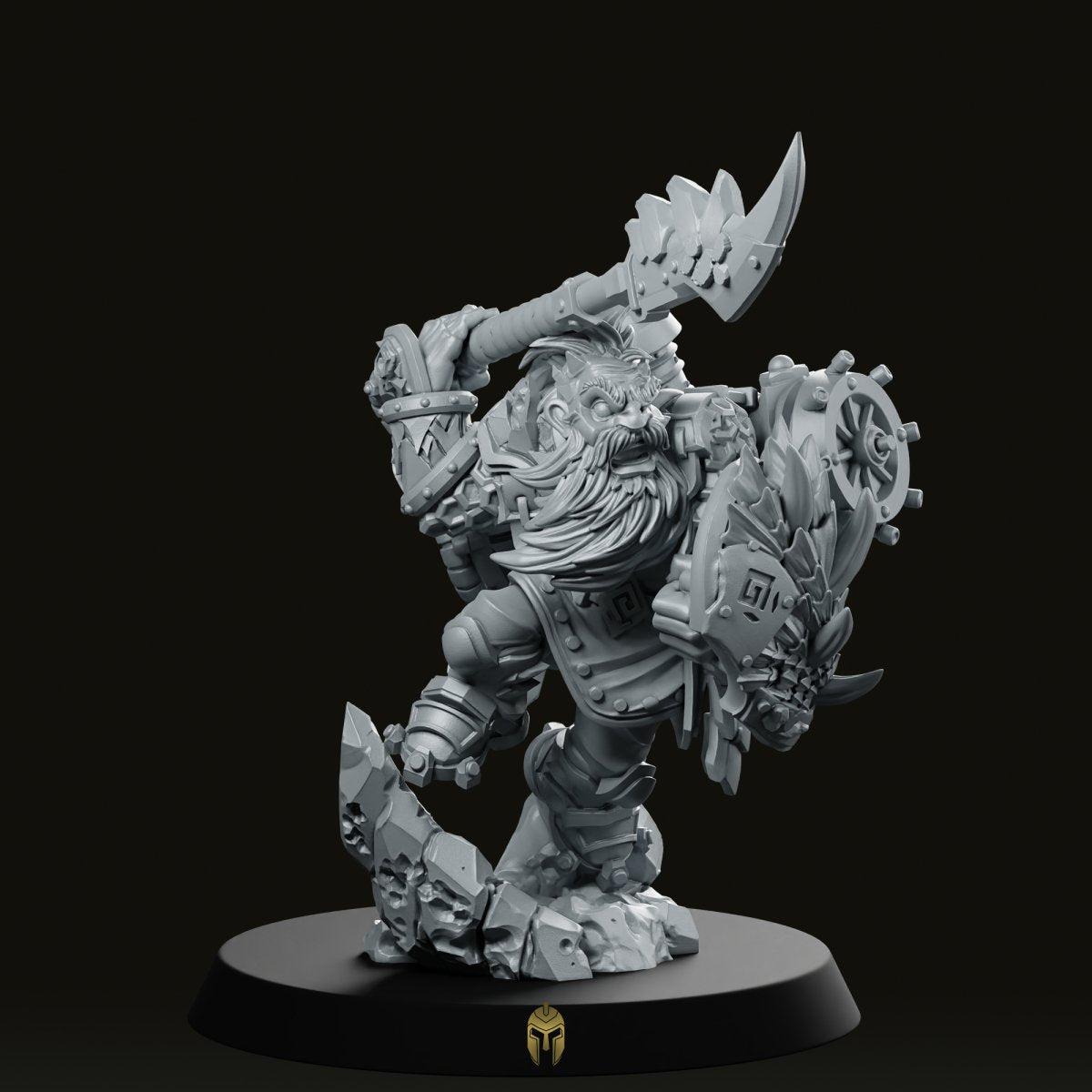 Vulcan Dwarves Magma Admiral Spear&Shield Miniature - We Print Miniatures -CastNPlay