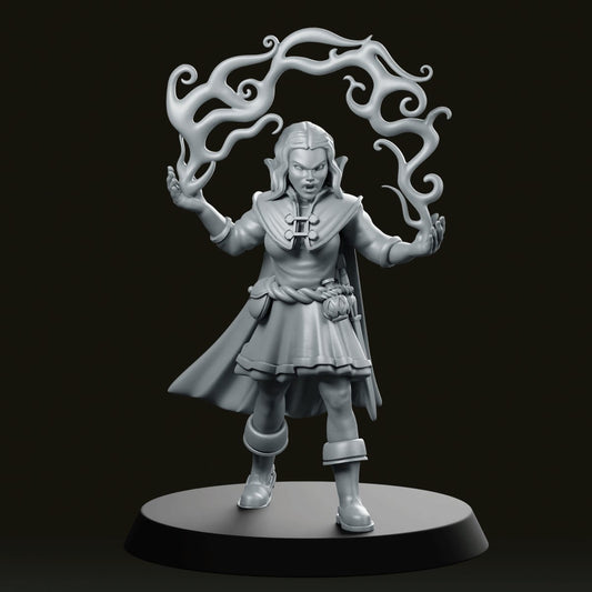 Warlock Female Miniature - We Print Miniatures -Cross Lances