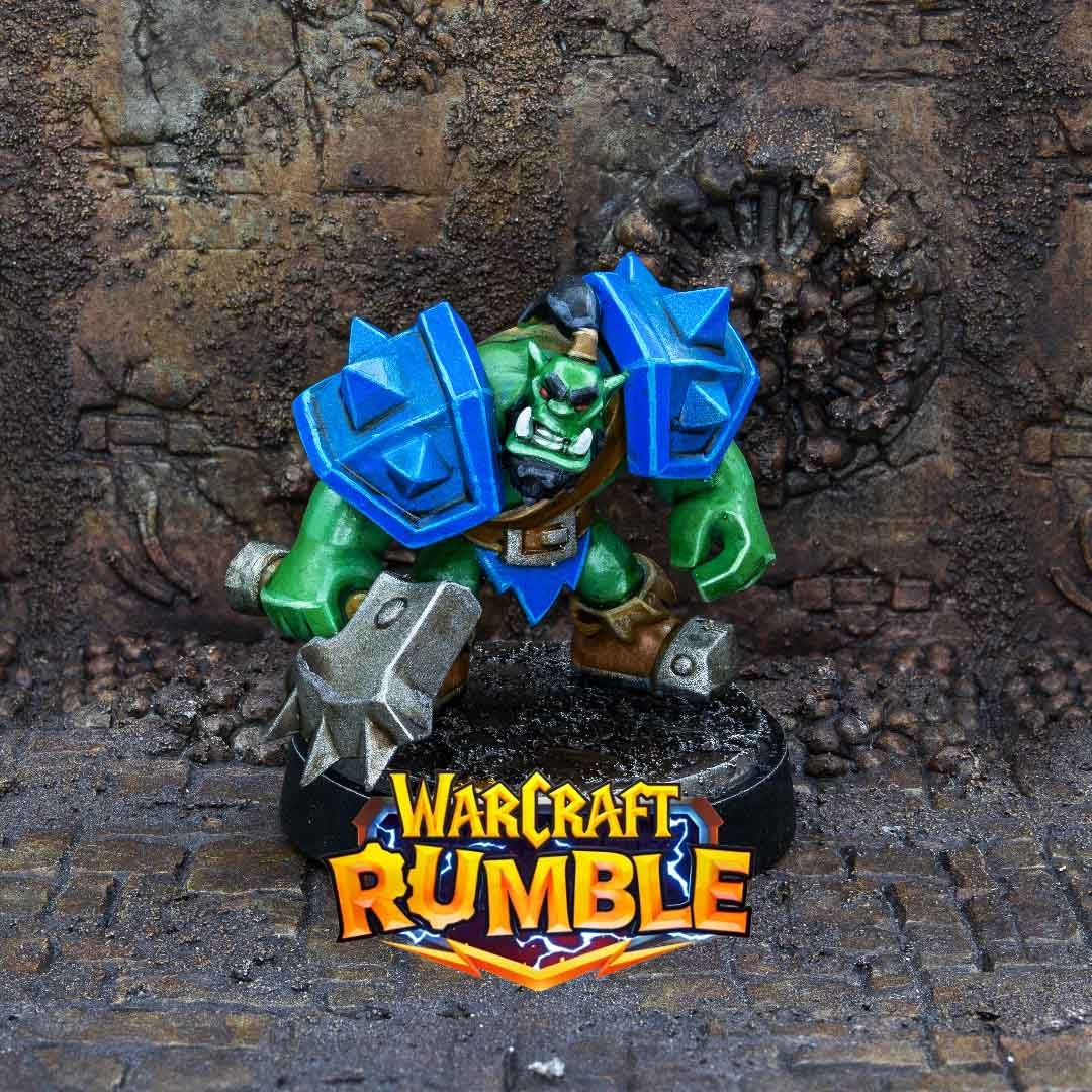 A painted Warcraft Rumble orc miniature printed by We Print Miniatures